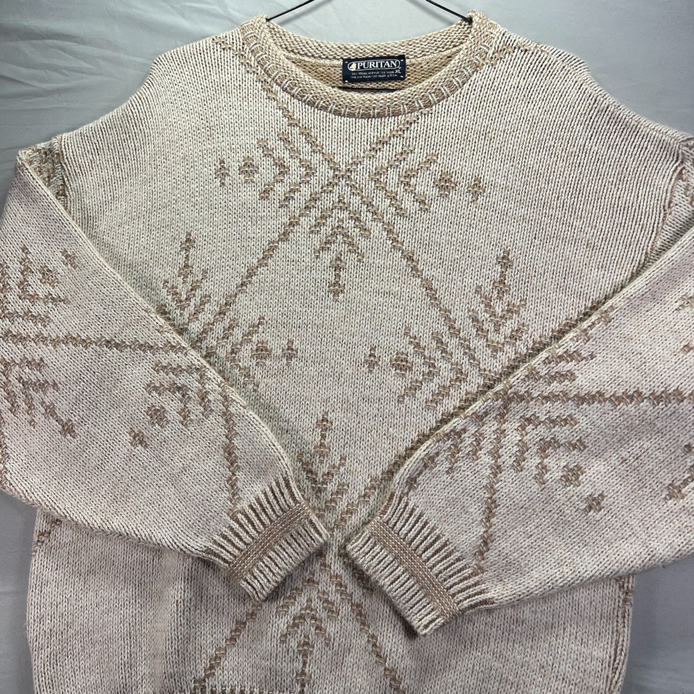 Vintage Grandpa Sweater Mens XL Acrylic Wool Knit Nordic Ski Geometric 90s